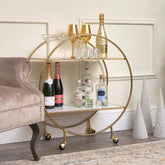 Elegant Gold Marble Round Bar Cart Drinks Trolley